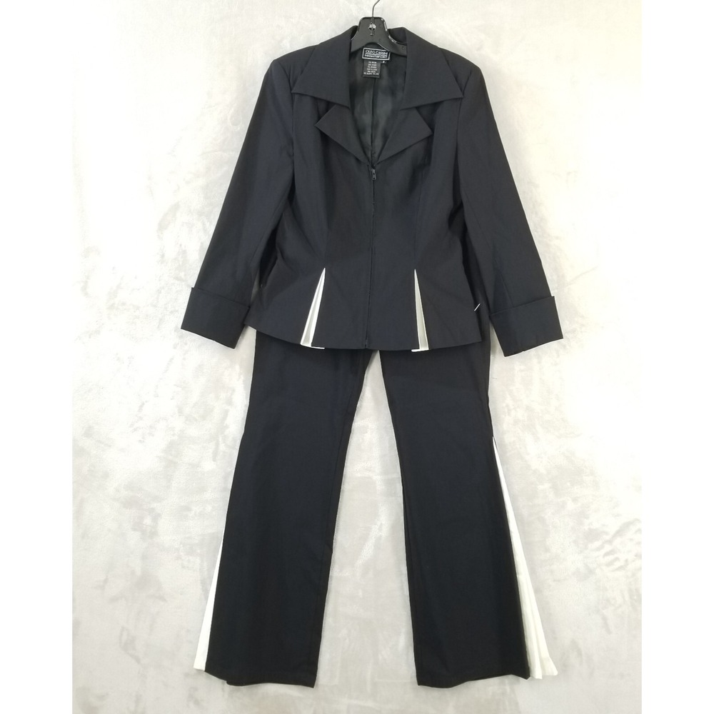 Vtg Oleg Cassini Pant Suit Women 6 Inset Pleated Bell Bottom Pants Jacket Groovy